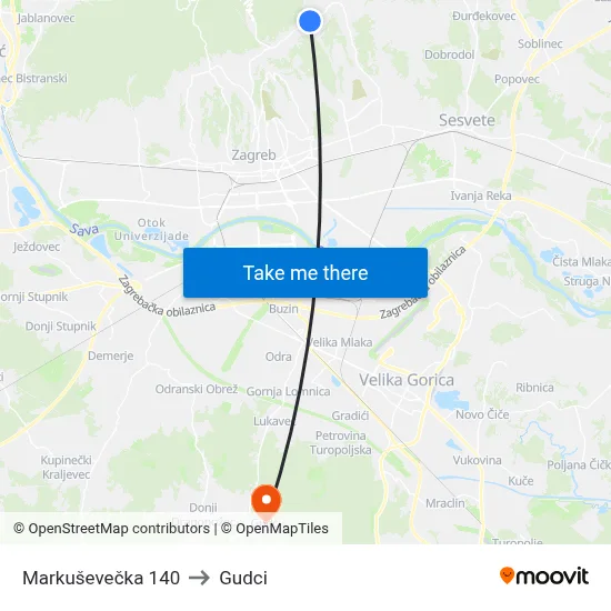 Markuševečka 140 to Gudci map