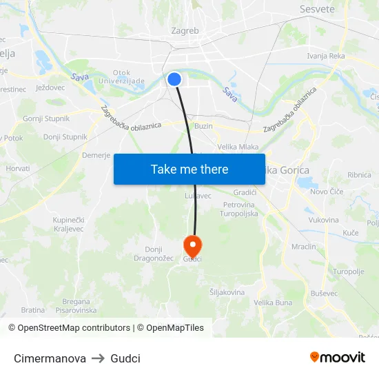 Cimermanova to Gudci map