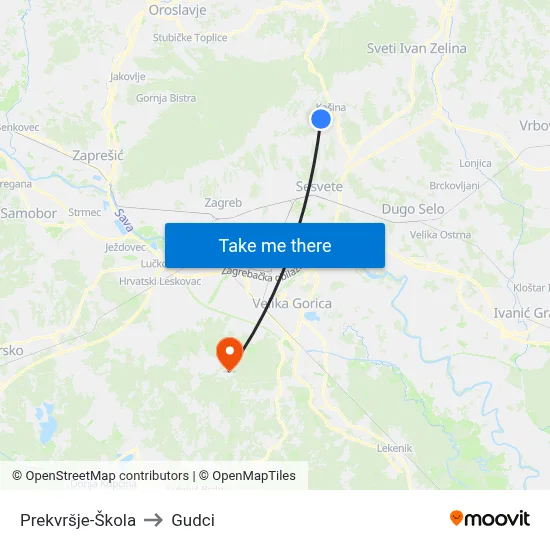 Prekvršje-Škola to Gudci map