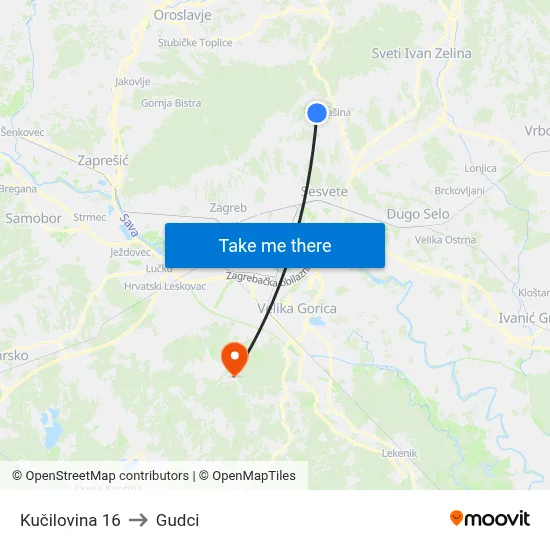 Kučilovina 16 to Gudci map