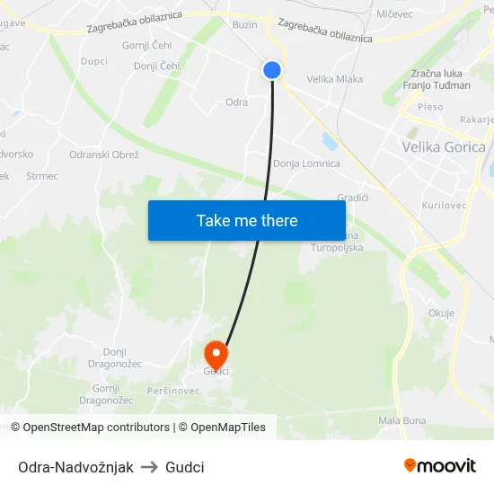 Odra-Nadvožnjak to Gudci map