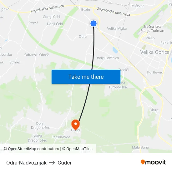 Odra-Nadvožnjak to Gudci map