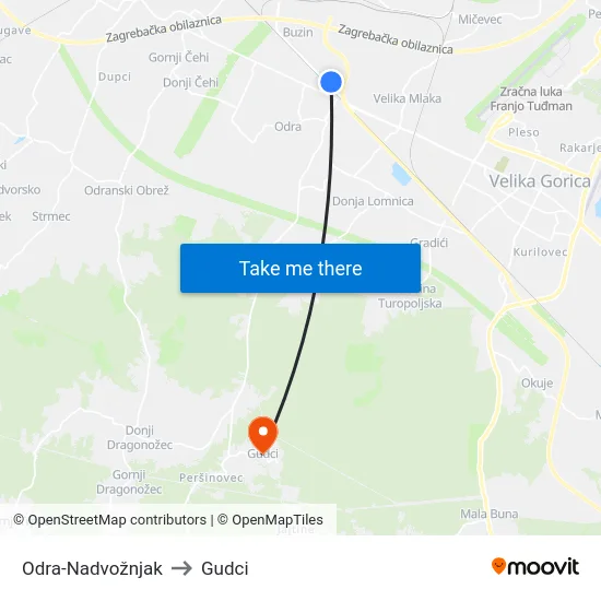 Odra-Nadvožnjak to Gudci map
