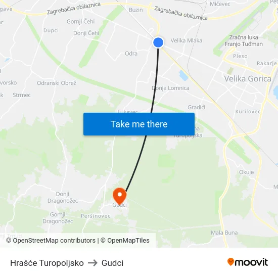 Hrašće Turopoljsko to Gudci map