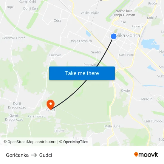 Goričanka to Gudci map