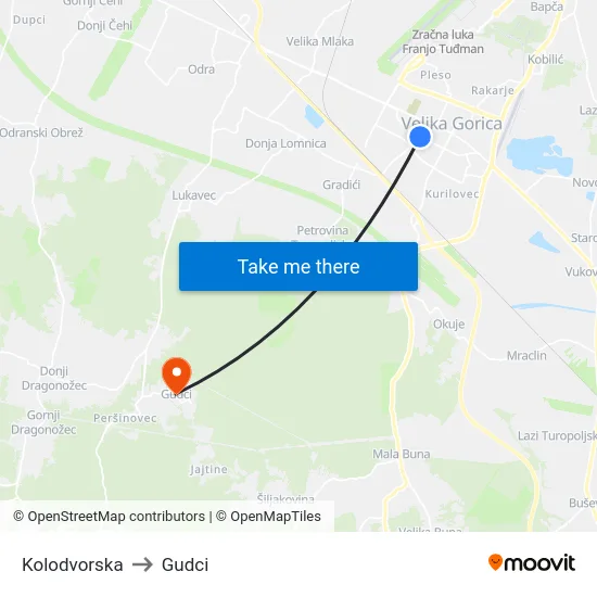 Kolodvorska to Gudci map