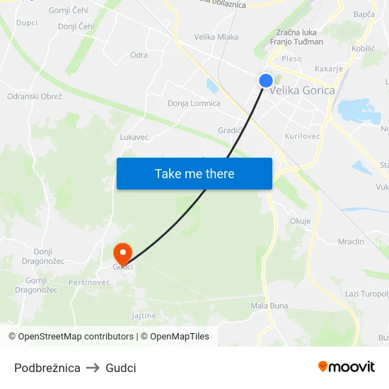 Podbrežnica to Gudci map