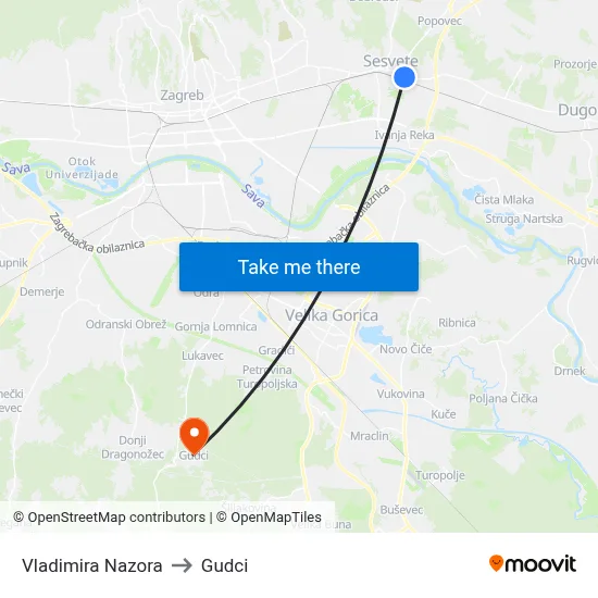 Vladimira Nazora to Gudci map