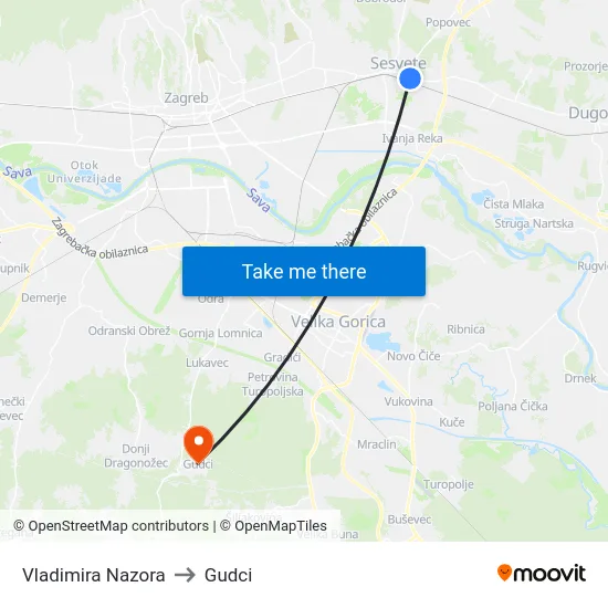 Vladimira Nazora to Gudci map
