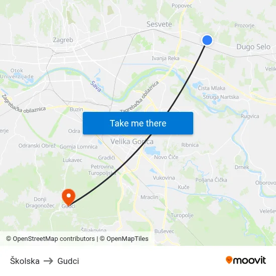Školska to Gudci map