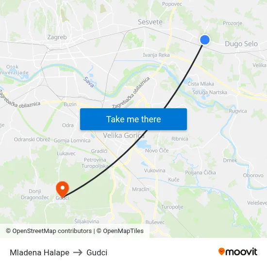 Mladena Halape to Gudci map