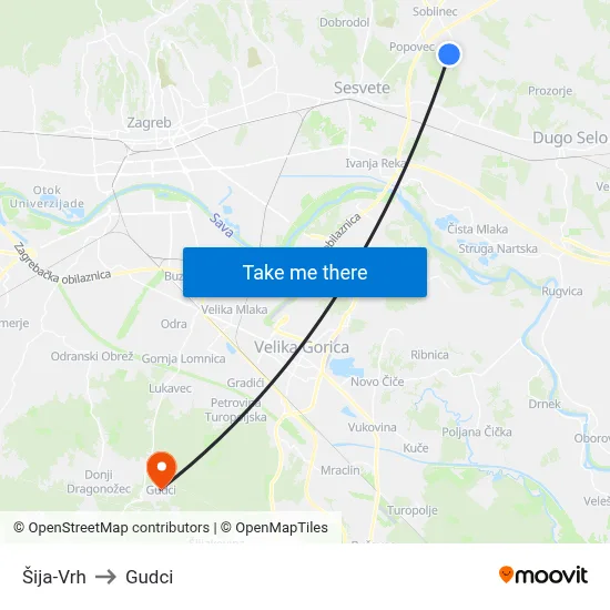 Šija-Vrh to Gudci map