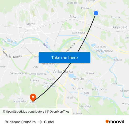 Budenec-Stančira to Gudci map