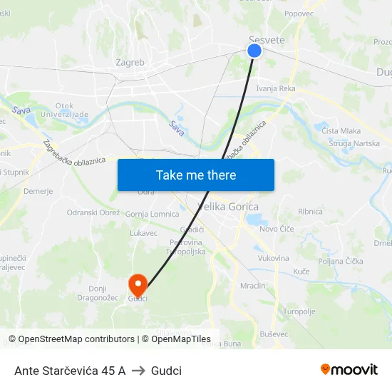 Ante Starčevića 45 A to Gudci map