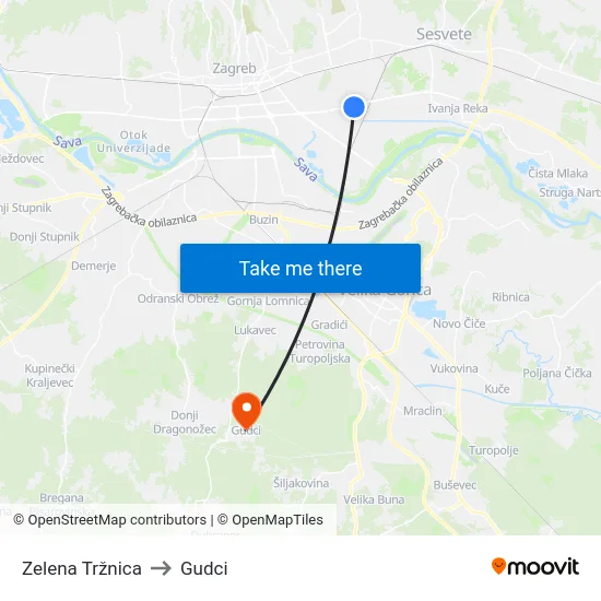 Zelena Tržnica to Gudci map
