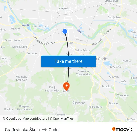 Građevinska Škola to Gudci map