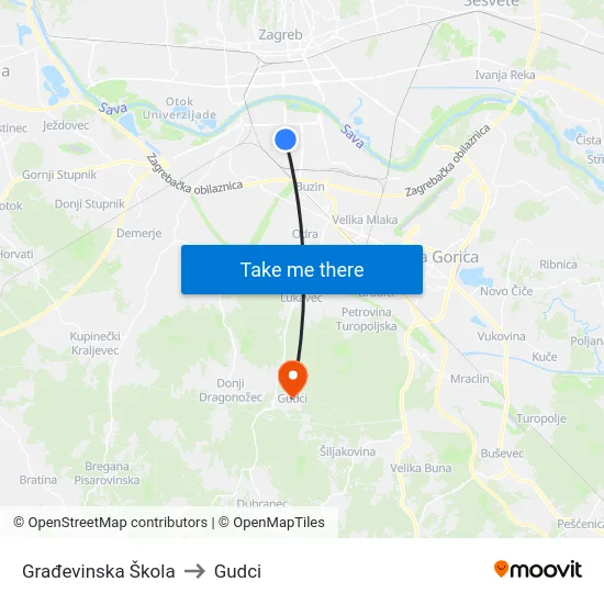 Građevinska Škola to Gudci map