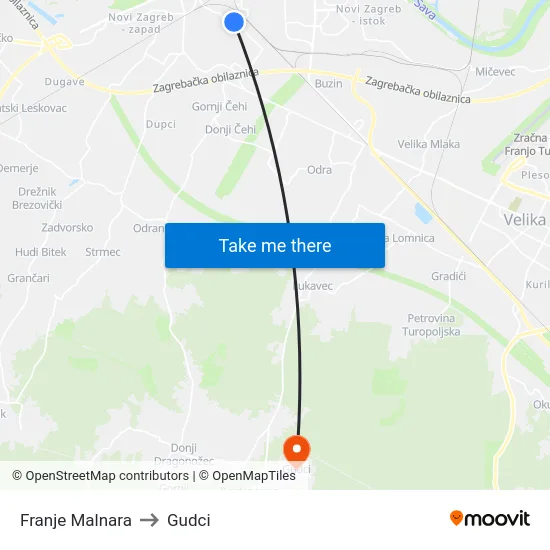 Franje Malnara to Gudci map