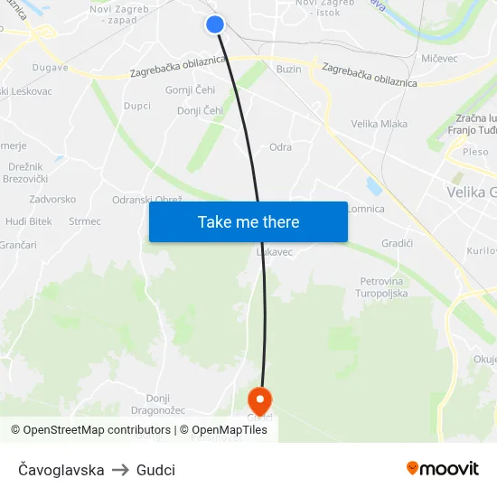 Čavoglavska to Gudci map