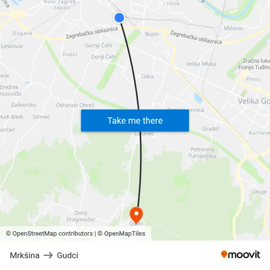 Mrkšina to Gudci map