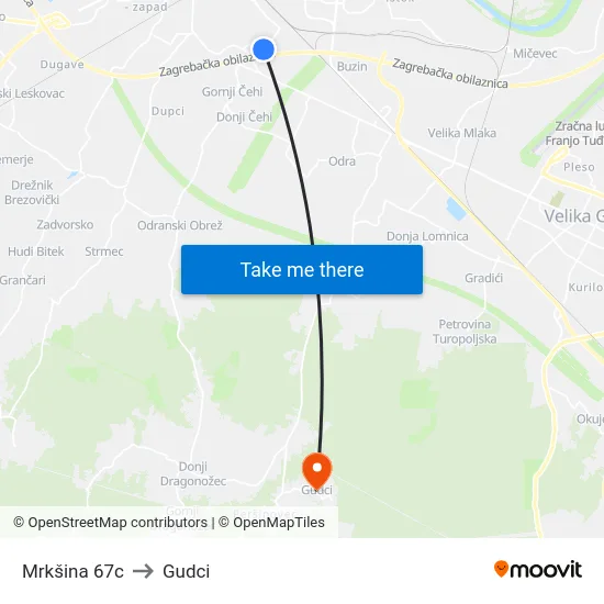 Mrkšina 67c to Gudci map
