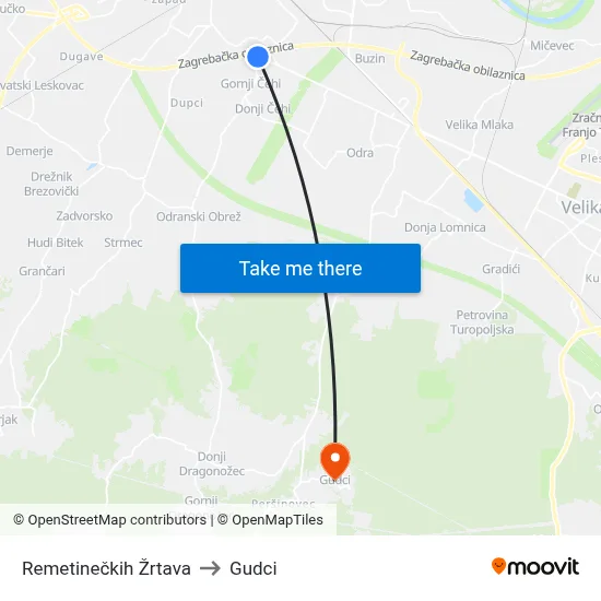 Remetinečkih Žrtava to Gudci map