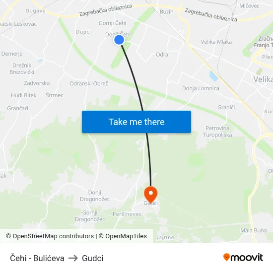 Čehi - Bulićeva to Gudci map