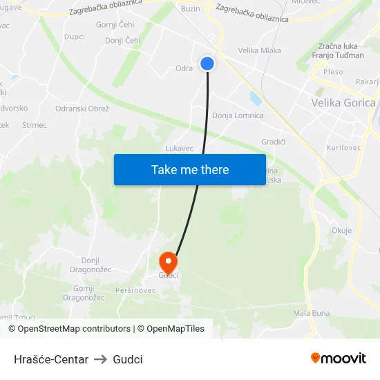 Hrašće-Centar to Gudci map