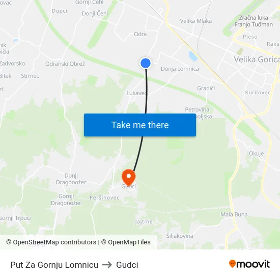 Put Za Gornju Lomnicu to Gudci map