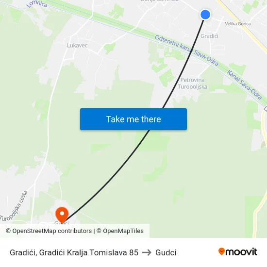 Gradići, Gradići Kralja Tomislava 85 to Gudci map