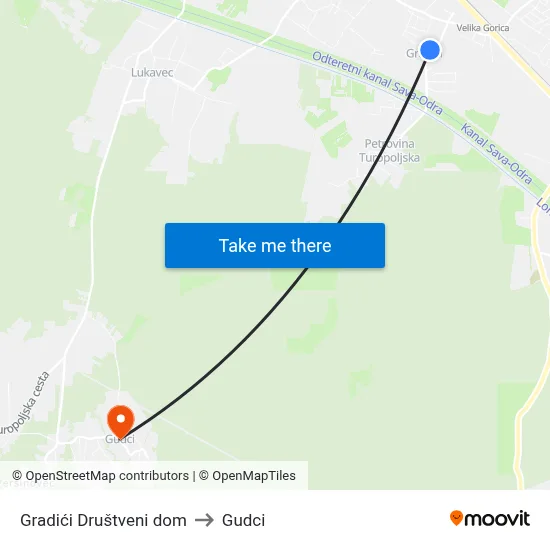 Gradići Društveni dom to Gudci map