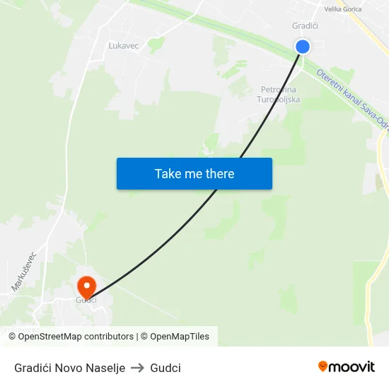 Gradići Novo Naselje to Gudci map