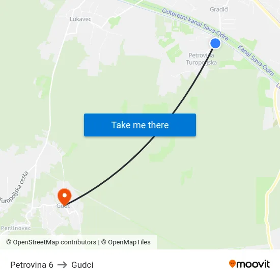 Petrovina 6 to Gudci map