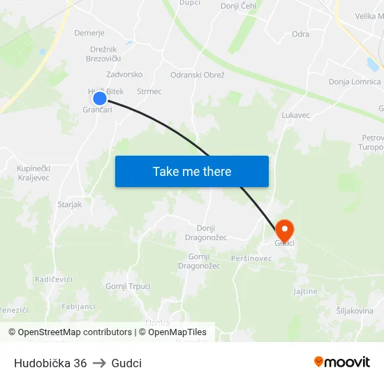 Hudobička 36 to Gudci map