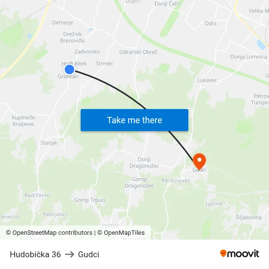 Hudobička 36 to Gudci map