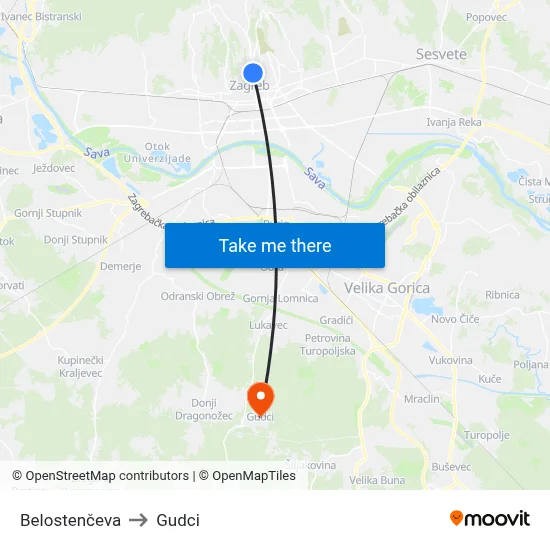 Belostenčeva to Gudci map