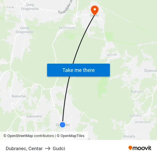 Dubranec, Centar to Gudci map