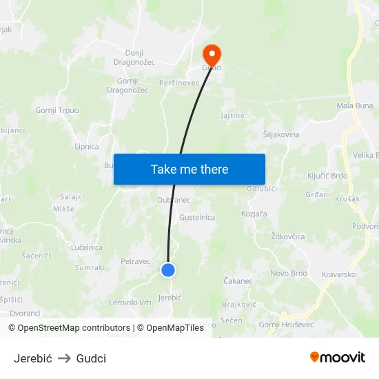 Jerebić to Gudci map