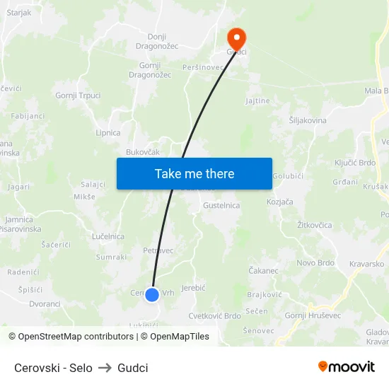 Cerovski - Selo to Gudci map