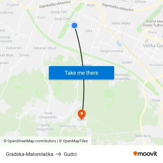 Gradska-Malomlačka to Gudci map