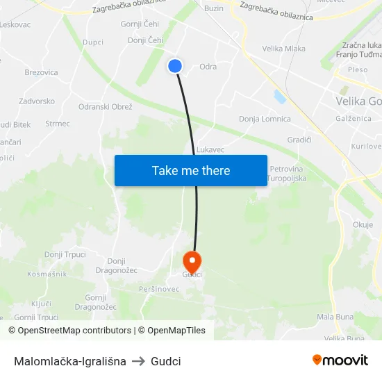 Malomlačka-Igrališna to Gudci map