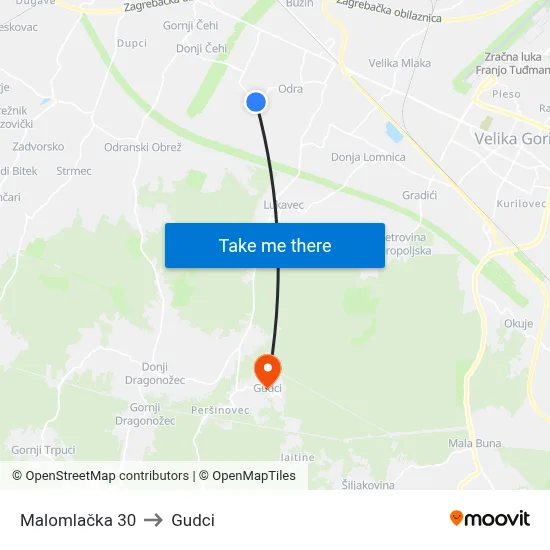 Malomlačka 30 to Gudci map
