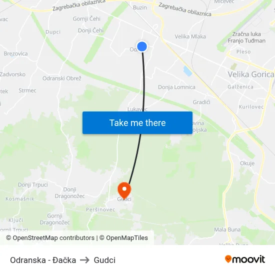 Odranska - Đačka to Gudci map