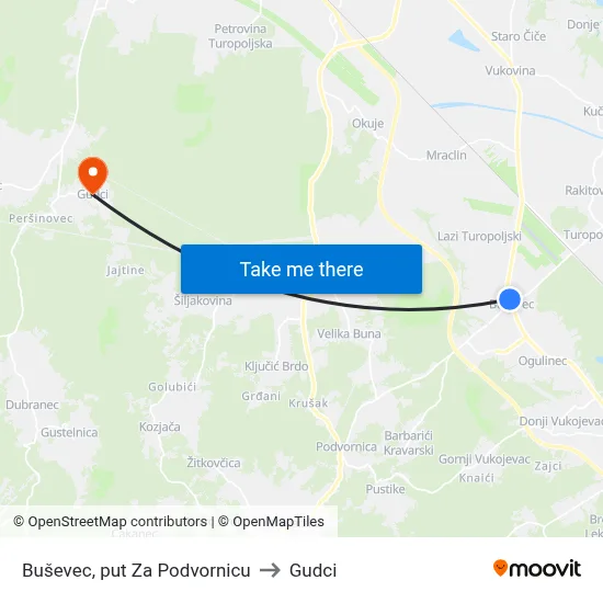 Buševec, put Za Podvornicu to Gudci map