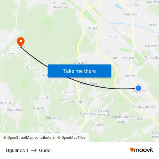 Ogulinec 1 to Gudci map
