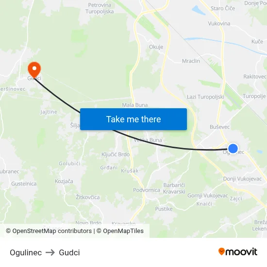 Ogulinec to Gudci map