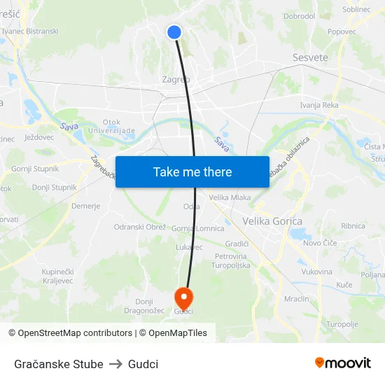 Gračanske Stube to Gudci map