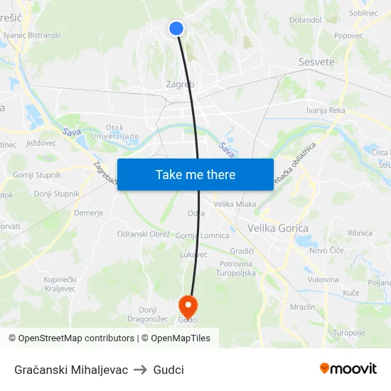 Gračanski Mihaljevac to Gudci map