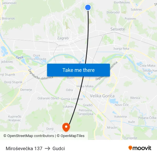 Miroševečka 137 to Gudci map