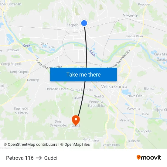 Petrova 116 to Gudci map